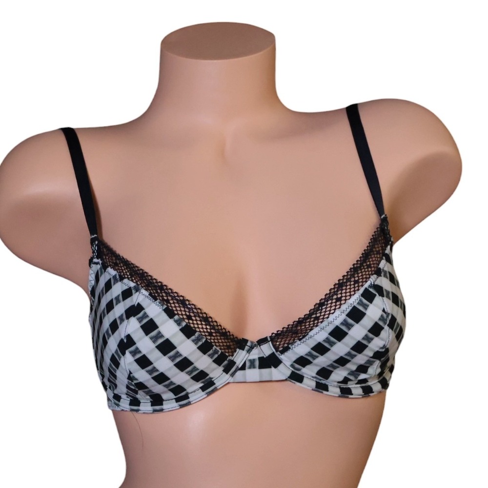 Savage X Fenty Gingham Lace Underwire Bra Black White 34B NWT